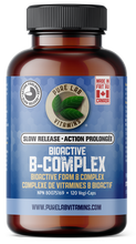 Load image into Gallery viewer, Brown supplement bottle labeled 'Bioactive B-Complex' with blue label on a white background