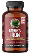 Bottle of Pure Lab Vitamins Carbonyl Iron supplement on a white background
