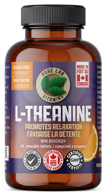 Bottle of Pure Lab Vitamins L-Theanine supplement on a white background