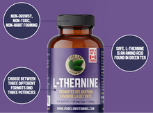 Load image into Gallery viewer, Bottle of L-Theanine supplement with purple background

