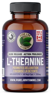 Bottle of Pure Lab Vitamins L-Theanine supplement on a white background