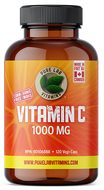 Vitamin C supplement bottle with orange label on a white background