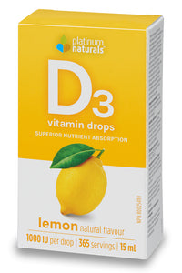 PLATINUM Vitamin D3 Drops (Lemon - 1000 iu - 15 ml)